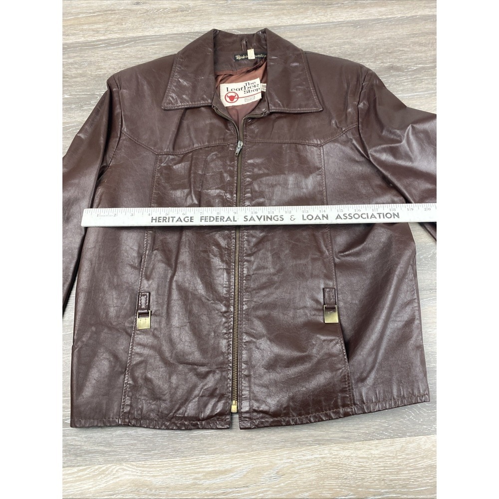 VTG Sears the Leather Shop Brown Leather Moto Jacket Sz 38 R - Picture 9 of 11